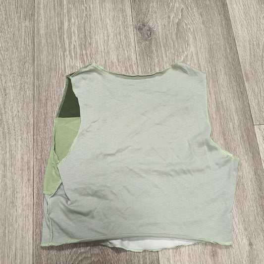 SHEIN Womens Patchwork Camo Crop Tank Top Green Exposed Seams Size S