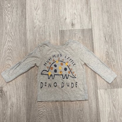 George Baby Boys Grey Long Sleeve Dinosaur T-Shirt Size 1-1.5 Years 80-86 cm