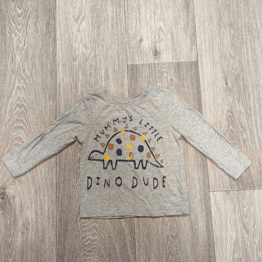 George Baby Boys Grey Long Sleeve Dinosaur T-Shirt Size 1-1.5 Years 80-86 cm