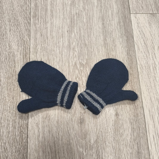 Pep&Co Toddler Kids Navy Blue Striped Knit Mittens Gloves One Size Winter Warm