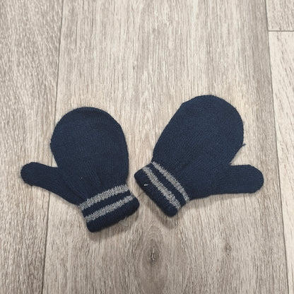 Pep&Co Toddler Kids Navy Blue Striped Knit Mittens Gloves One Size Winter Warm