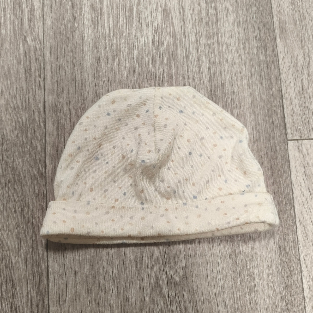 George Baby Unisex White Polka Dot Beanie Hat One Size Fold Over Cuff Soft Knit