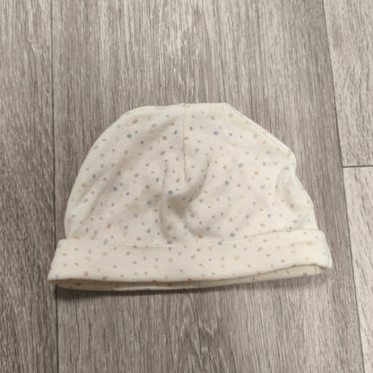 George Baby Unisex White Polka Dot Beanie Hat One Size Fold Over Cuff Soft Knit
