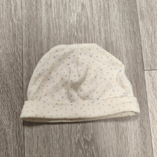 George Baby Unisex White Polka Dot Beanie Hat One Size Fold Over Cuff Soft Knit