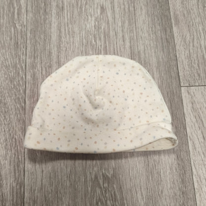 George Baby Unisex White Polka Dot Beanie Hat One Size Fold Over Cuff Soft Knit
