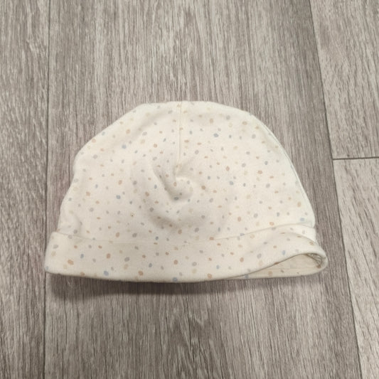 George Baby Unisex White Polka Dot Beanie Hat One Size Fold Over Cuff Soft Knit