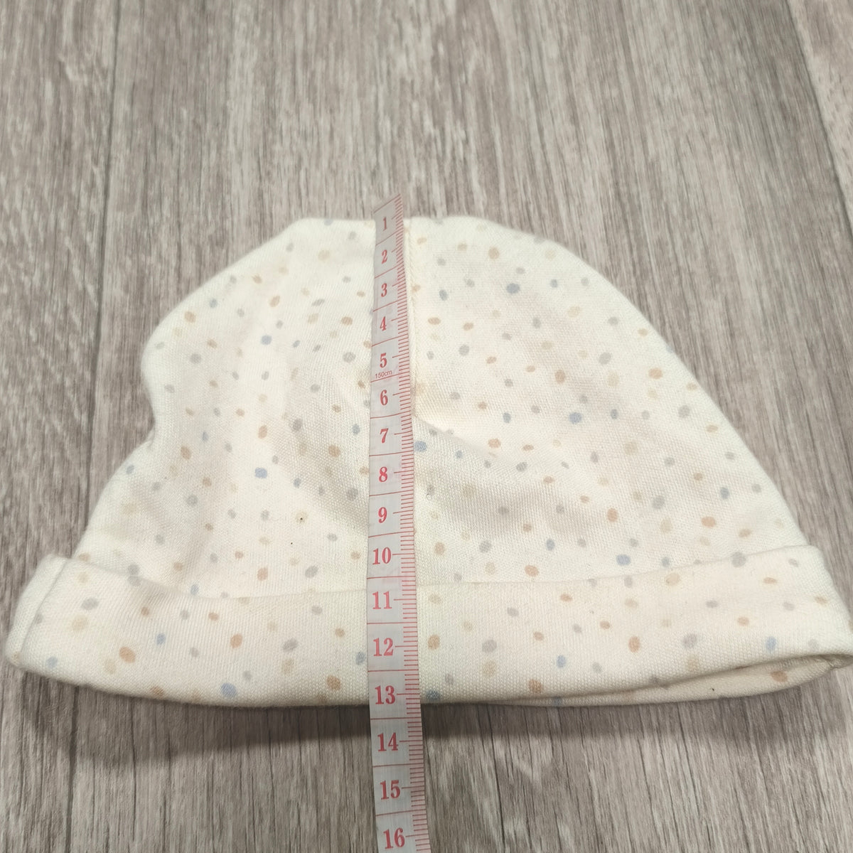 George Baby Unisex White Polka Dot Beanie Hat One Size Fold Over Cuff Soft Knit