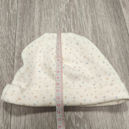 George Baby Unisex White Polka Dot Beanie Hat One Size Fold Over Cuff Soft Knit