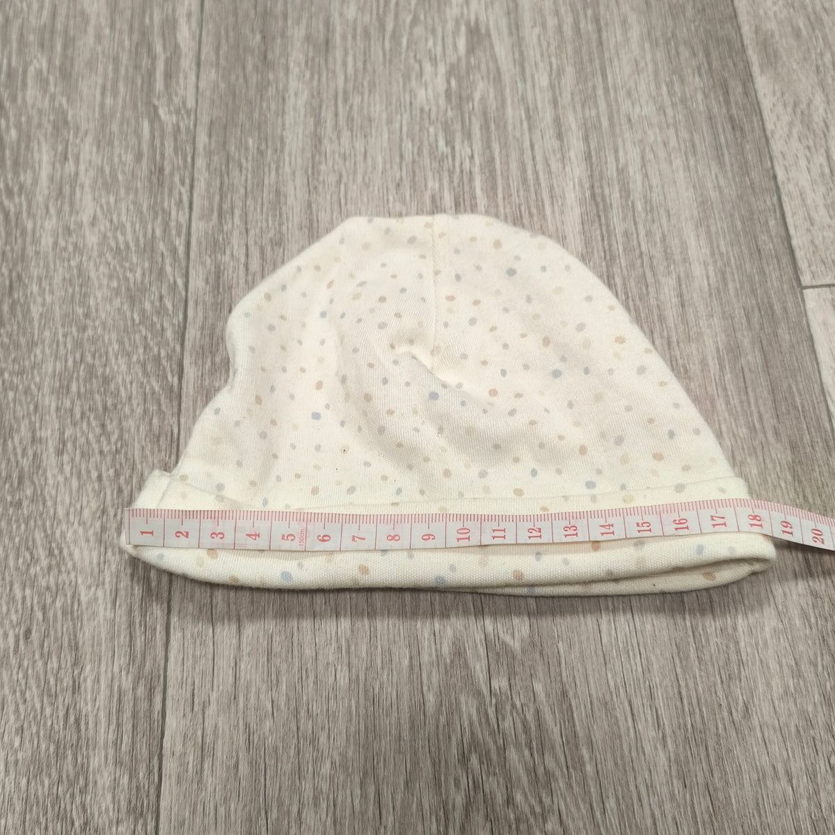 George Baby Unisex White Polka Dot Beanie Hat One Size Fold Over Cuff Soft Knit