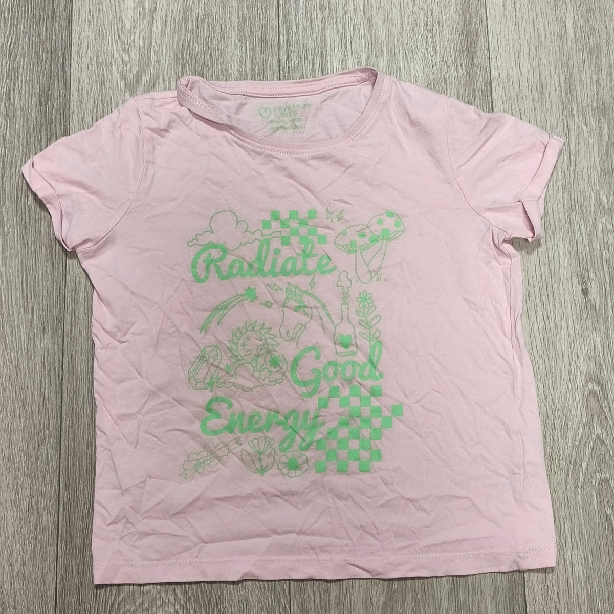 Primark Cares Girls Pink T-Shirt Radiate Good Energy Graphic Tee 9-10 Yrs 140cm