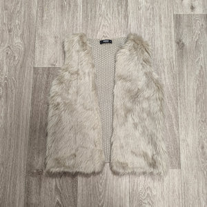 COLLOSEUM Women Beige Faux Fur Vest Chunky Knit Gilet Body Warmer Size S
