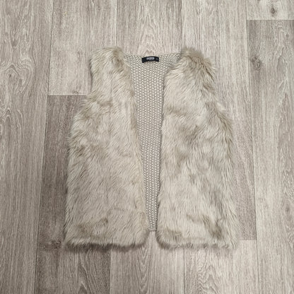 COLLOSEUM Women Beige Faux Fur Vest Chunky Knit Gilet Body Warmer Size S