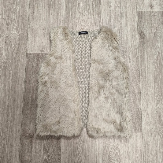 COLLOSEUM Women Beige Faux Fur Vest Chunky Knit Gilet Body Warmer Size S