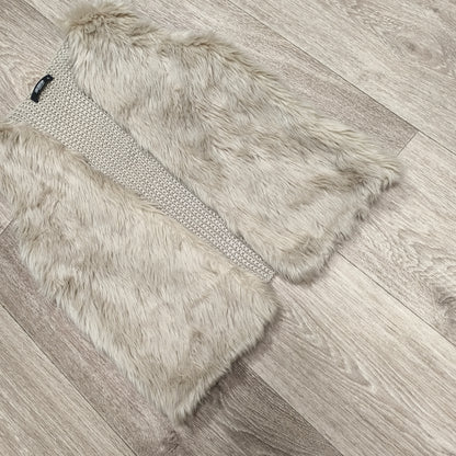 COLLOSEUM Women Beige Faux Fur Vest Chunky Knit Gilet Body Warmer Size S