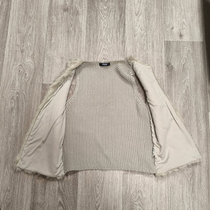 COLLOSEUM Women Beige Faux Fur Vest Chunky Knit Gilet Body Warmer Size S