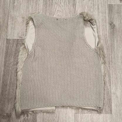 COLLOSEUM Women Beige Faux Fur Vest Chunky Knit Gilet Body Warmer Size S