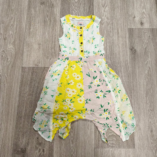 Mantaray Girls Yellow Floral Daisy Patchwork Handkerchief Hem Dress Age 6 116cm