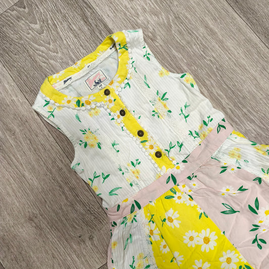 Mantaray Girls Yellow Floral Daisy Patchwork Handkerchief Hem Dress Age 6 116cm