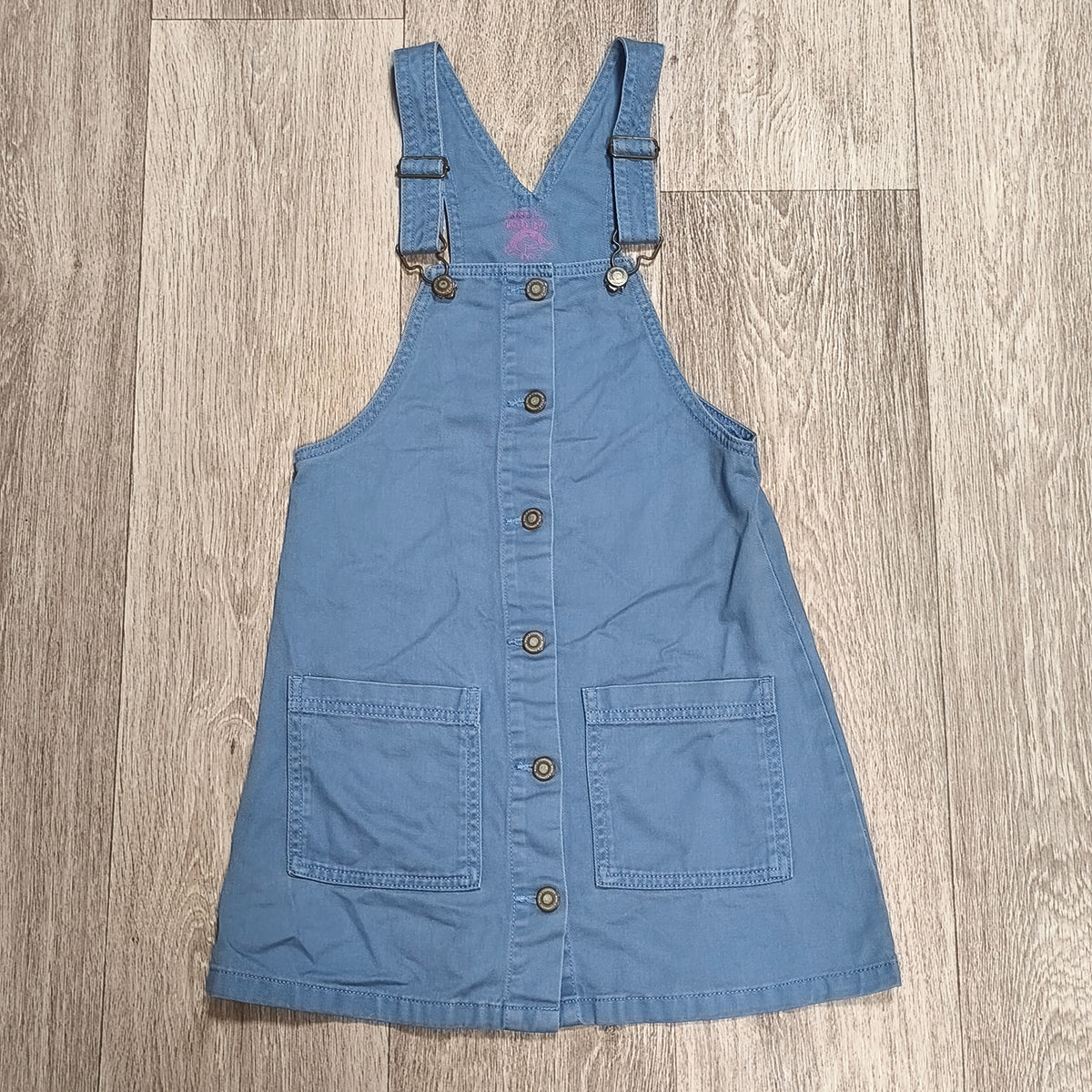 Girls Blue Denim Pinafore Overall Dress Size 146 152 Button Front Pockets