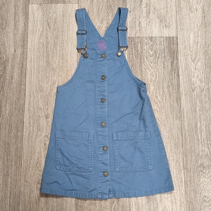 Girls Blue Denim Pinafore Overall Dress Size 146 152 Button Front Pockets