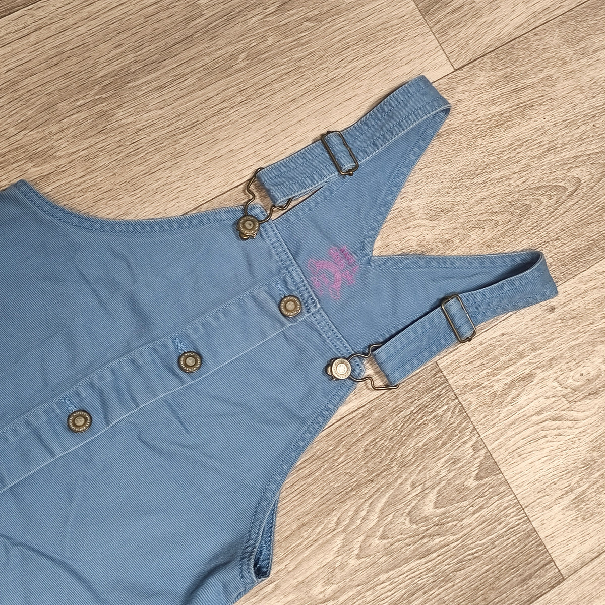 Girls Blue Denim Pinafore Overall Dress Size 146 152 Button Front Pockets