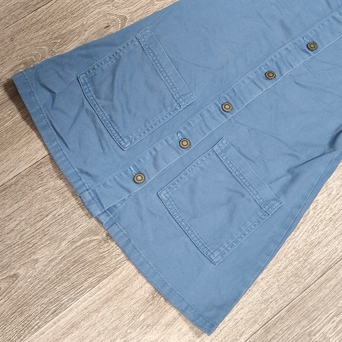 Girls Blue Denim Pinafore Overall Dress Size 146 152 Button Front Pockets