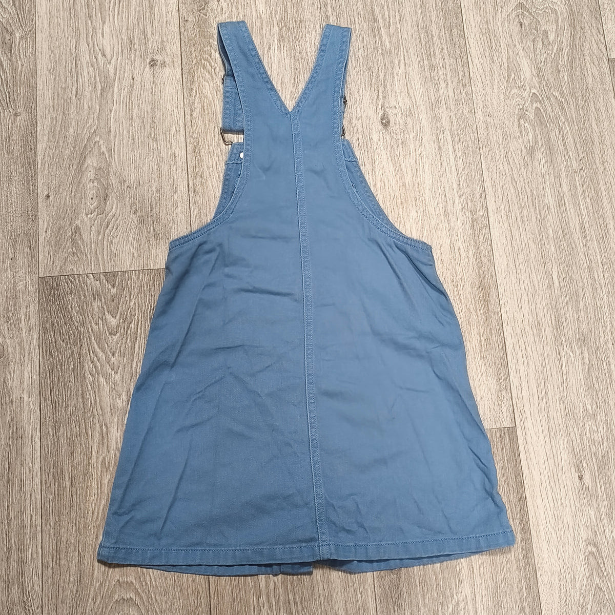 Girls Blue Denim Pinafore Overall Dress Size 146 152 Button Front Pockets