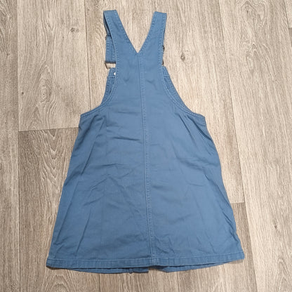 Girls Blue Denim Pinafore Overall Dress Size 146 152 Button Front Pockets