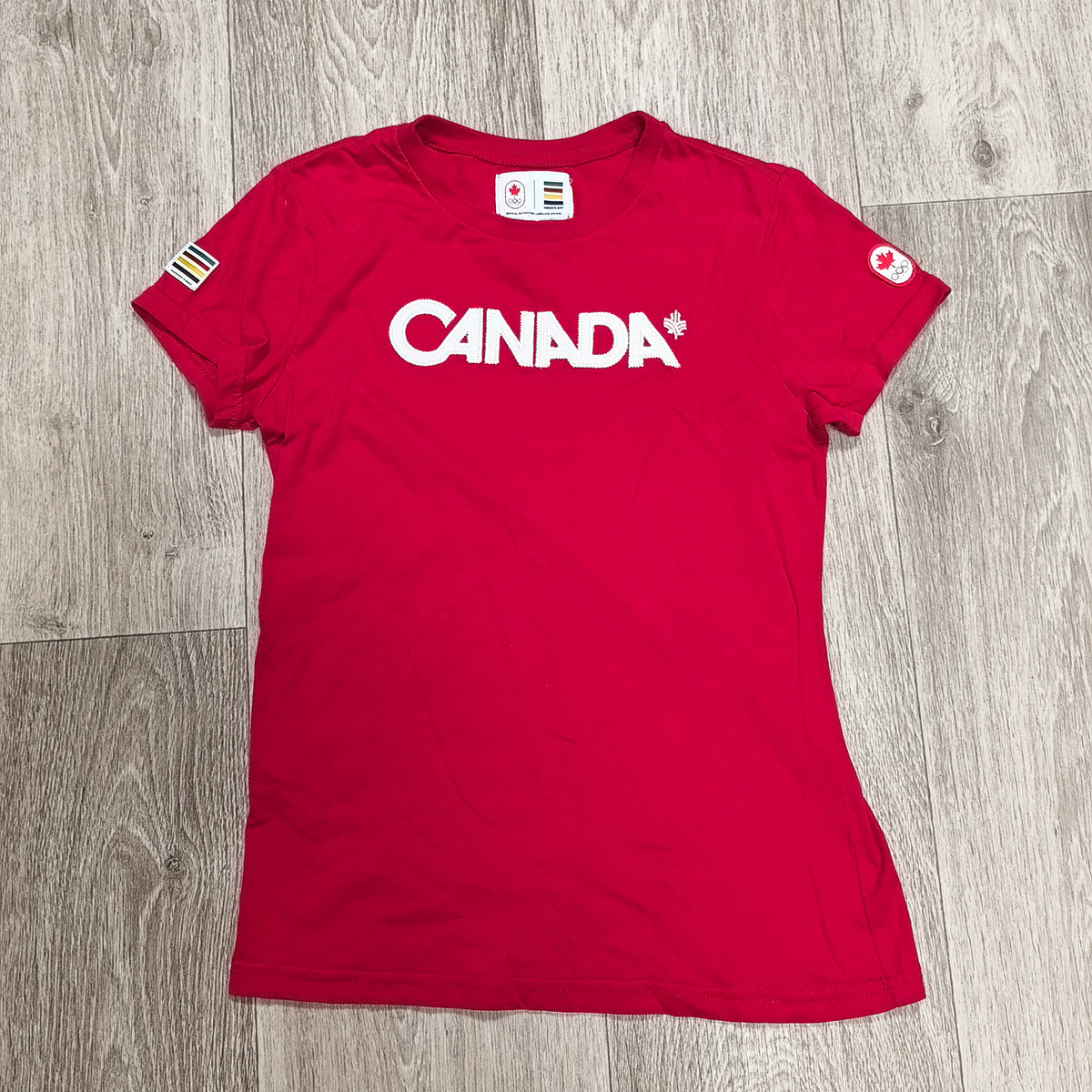 Hudson's Bay Canada Olympic Team Girls Red Graphic T-Shirt Size 10/12 Cotton