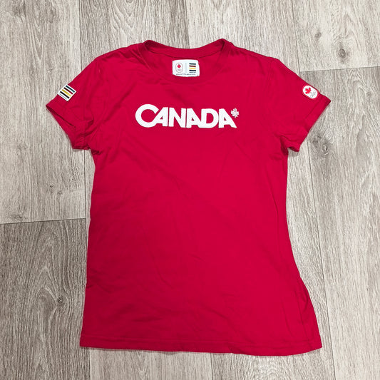 Hudson's Bay Canada Olympic Team Girls Red Graphic T-Shirt Size 10/12 Cotton