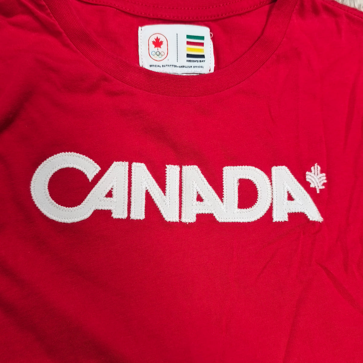 Hudson's Bay Canada Olympic Team Girls Red Graphic T-Shirt Size 10/12 Cotton