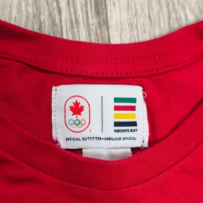 Hudson's Bay Canada Olympic Team Girls Red Graphic T-Shirt Size 10/12 Cotton