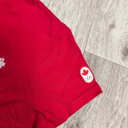 Hudson's Bay Canada Olympic Team Girls Red Graphic T-Shirt Size 10/12 Cotton