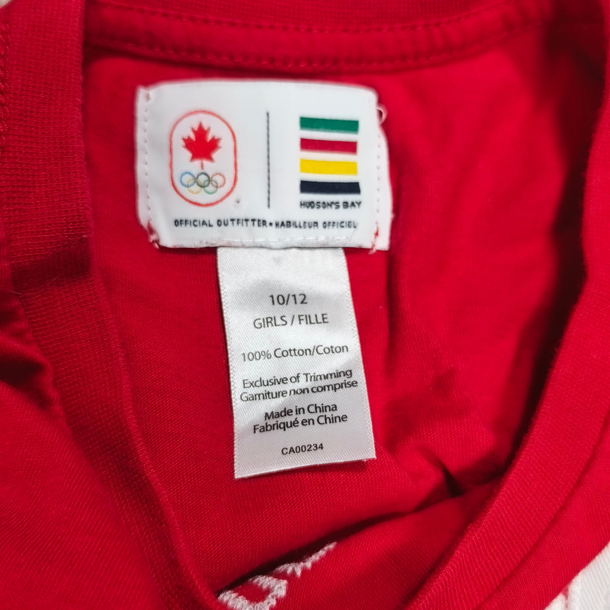Hudson's Bay Canada Olympic Team Girls Red Graphic T-Shirt Size 10/12 Cotton