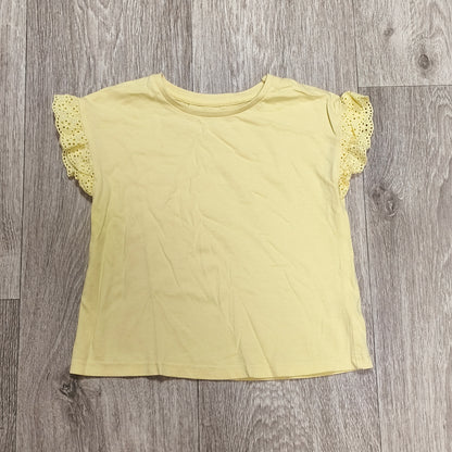 Tu Girls Light Yellow Broderie Eyelet Lace Flutter Sleeve T-Shirt Top 2-3Y 92-98
