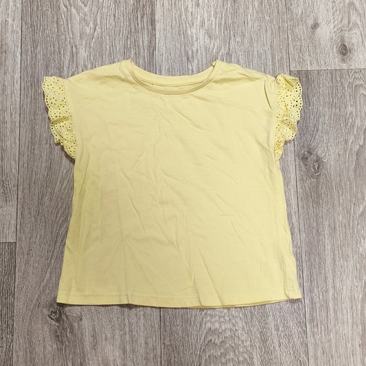 Tu Girls Light Yellow Broderie Eyelet Lace Flutter Sleeve T-Shirt Top 2-3Y 92-98