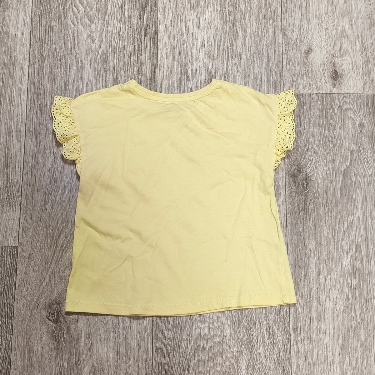 Tu Girls Light Yellow Broderie Eyelet Lace Flutter Sleeve T-Shirt Top 2-3Y 92-98