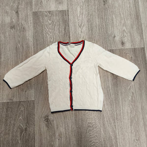 H&M Baby Cardigan Sweater 12-18 Months White Cable Knit Red Blue Trim Button Up