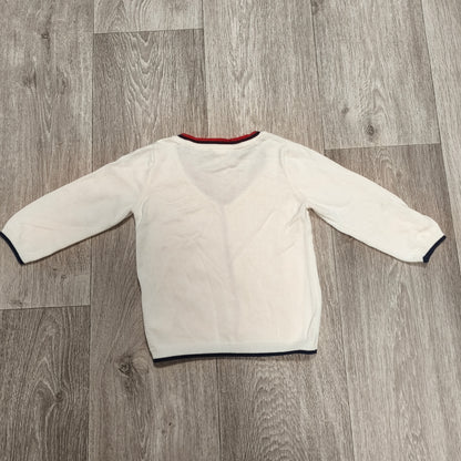H&M Baby Cardigan Sweater 12-18 Months White Cable Knit Red Blue Trim Button Up