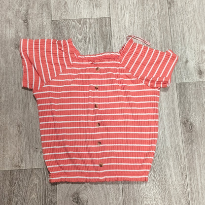 George Girls Striped Ribbed Top Coral White Short Sleeve Shirt 11-12 Years