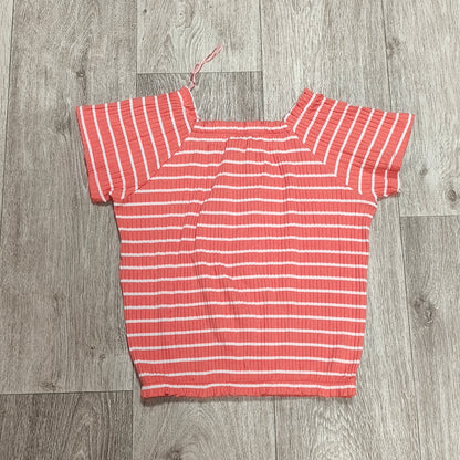 George Girls Striped Ribbed Top Coral White Short Sleeve Shirt 11-12 Years