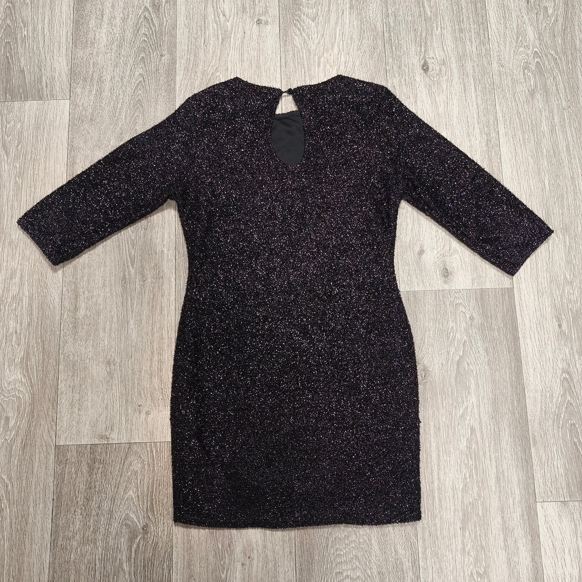 Blue Inc Woman Black Metallic Sparkle Keyhole Mini Party Dress UK 10