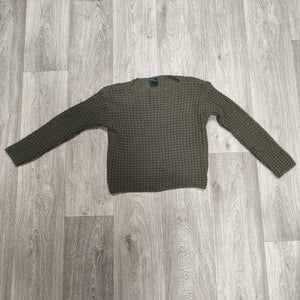 Maggi 1913 Women L Sweater 100% Virgin Wool Open Knit Olive Green Italy Top