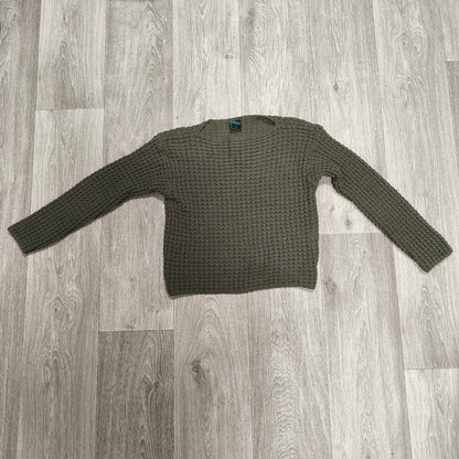 Maggi 1913 Women L Sweater 100% Virgin Wool Open Knit Olive Green Italy Top