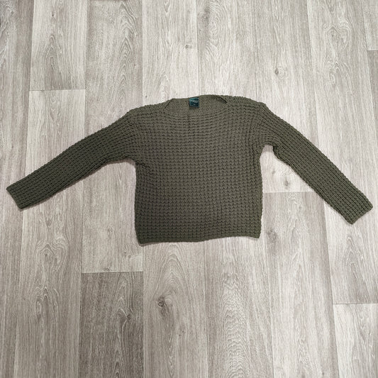 Maggi 1913 Women L Sweater 100% Virgin Wool Open Knit Olive Green Italy Top