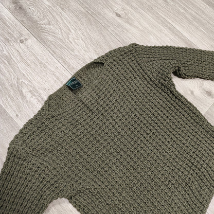 Maggi 1913 Women L Sweater 100% Virgin Wool Open Knit Olive Green Italy Top