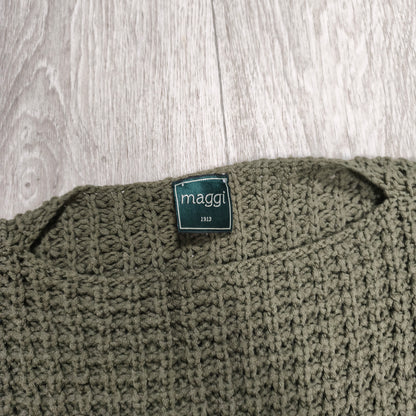 Maggi 1913 Women L Sweater 100% Virgin Wool Open Knit Olive Green Italy Top