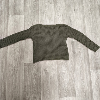 Maggi 1913 Women L Sweater 100% Virgin Wool Open Knit Olive Green Italy Top