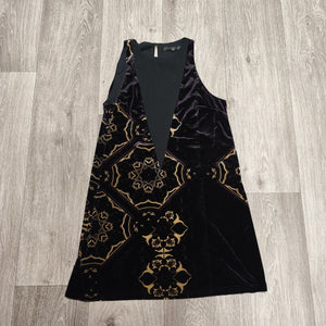 Next Womens Velvet Mini Dress Size UK 10 Black Gold Geometric Keyhole