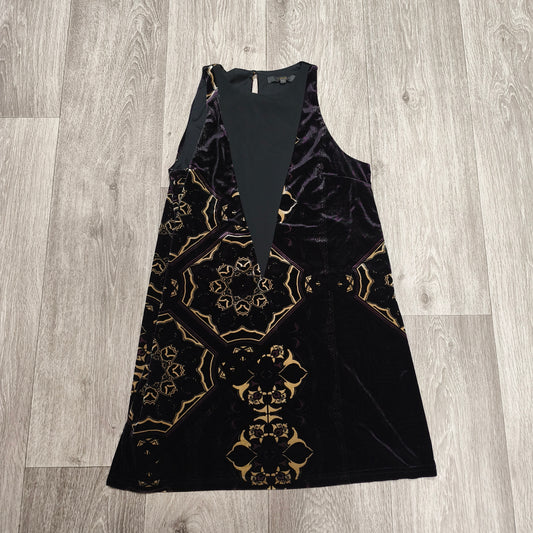 Next Womens Velvet Mini Dress Size UK 10 Black Gold Geometric Keyhole